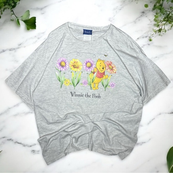 Vintage 90s Disney Winnie The Pooh Graphic Springtime Flowers Graphic T Shirt - Picture 1 of 8